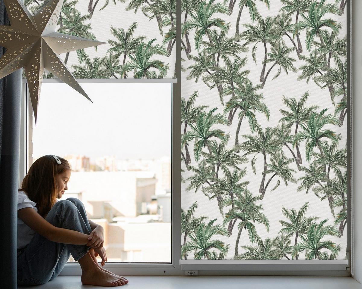INNENROLLO - Fensterrollo - Rollo - 120x140 cm - Palmen - Braun, Kunststoff (120/140/0.5cm) - TULUP