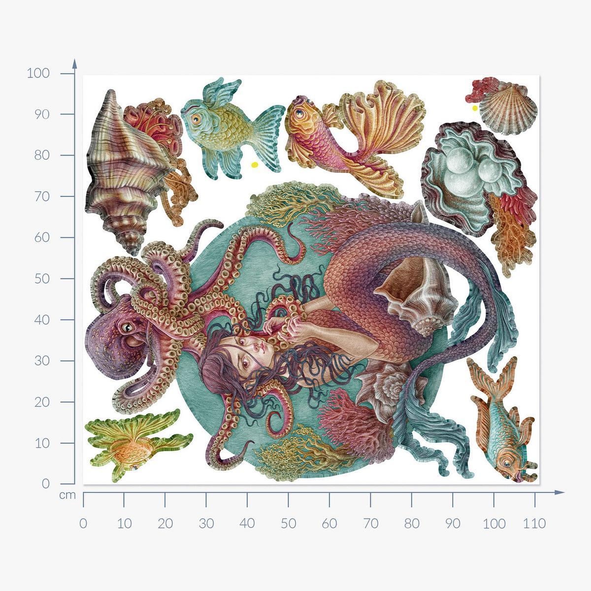 WANDAUFKLEBER 100x112cm - Unterwasser-Meerjungfrauen - Multicolor, Kunststoff (100/112/0.1cm) - Wallfluent