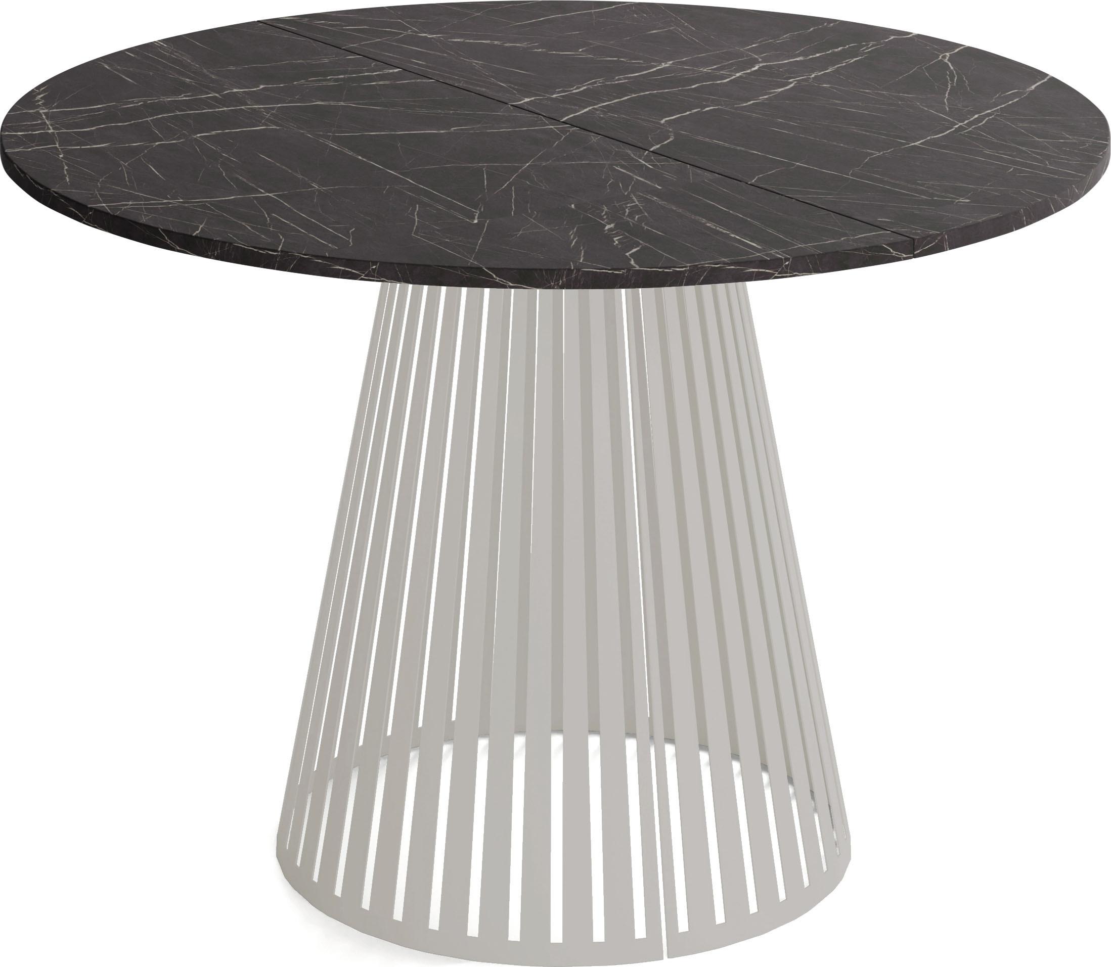 ESSTISCH Naro rund ausziehbar mit Lamellen-Metallgestell in Grau-Beige, Marmor Schwarz 100-180/100/76 cm - Kaschmir/Anthrazit, Holzwerkstoff/Metall (100/176/76cm) - WFL GROUP