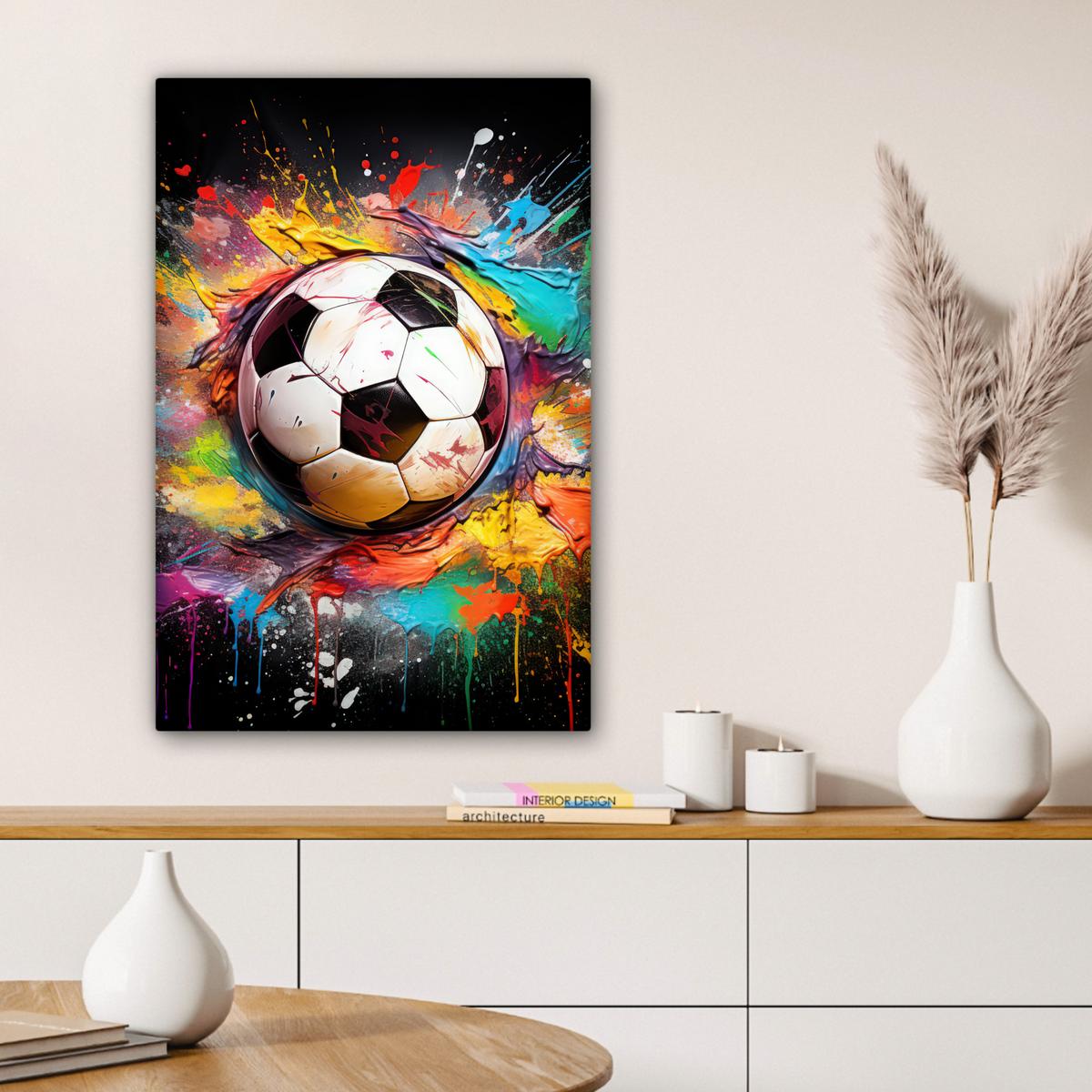 LEINWANDBILD Fußball - Farbe - Farben - Schwarz - Weiß Wanddeko 40x60 cm - Weiß, Textil (40/60cm) - MuchoWow