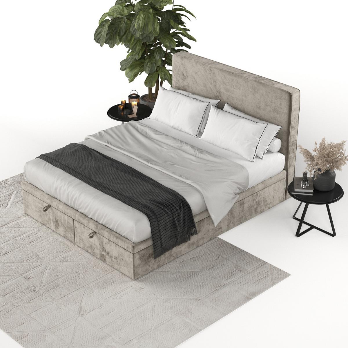POLSTERBETT Hush mit Stauraum 140/200 cm Beige im Lotta Stoff - Beige/Schwarz, Holz/Holzwerkstoff (140/200cm) - AltaBeds