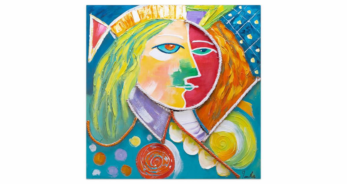 ACRYLBILD HANDGEMALT 80/80 cm - Blau/Gelb, Holz/Textil (80/80cm) - KUNSTLOFT