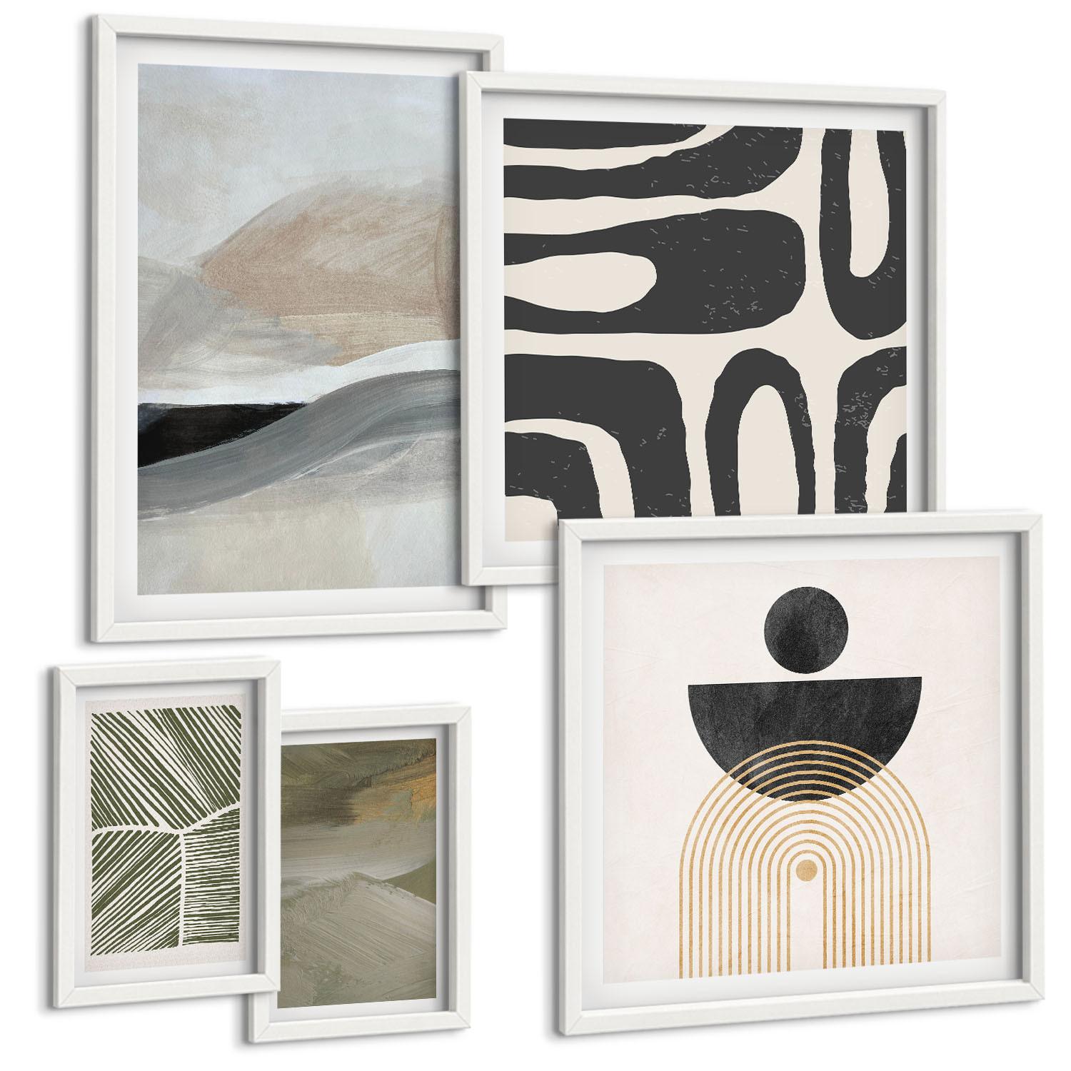 BILDER SET 5er Set - 50x50 cm & 20x30 cm & 40x60 cm Weißer Rahmen - Gemalte abstrakte Dekorationen - Weiß, Kunststoff (40/60cm) - TULUP