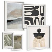 BILDER SET 5er Set - 50x50 cm & 20x30 cm & 40x60 cm Weißer Rahmen - Gemalte abstrakte Dekorationen - Weiß, Kunststoff (40/60cm) - TULUP