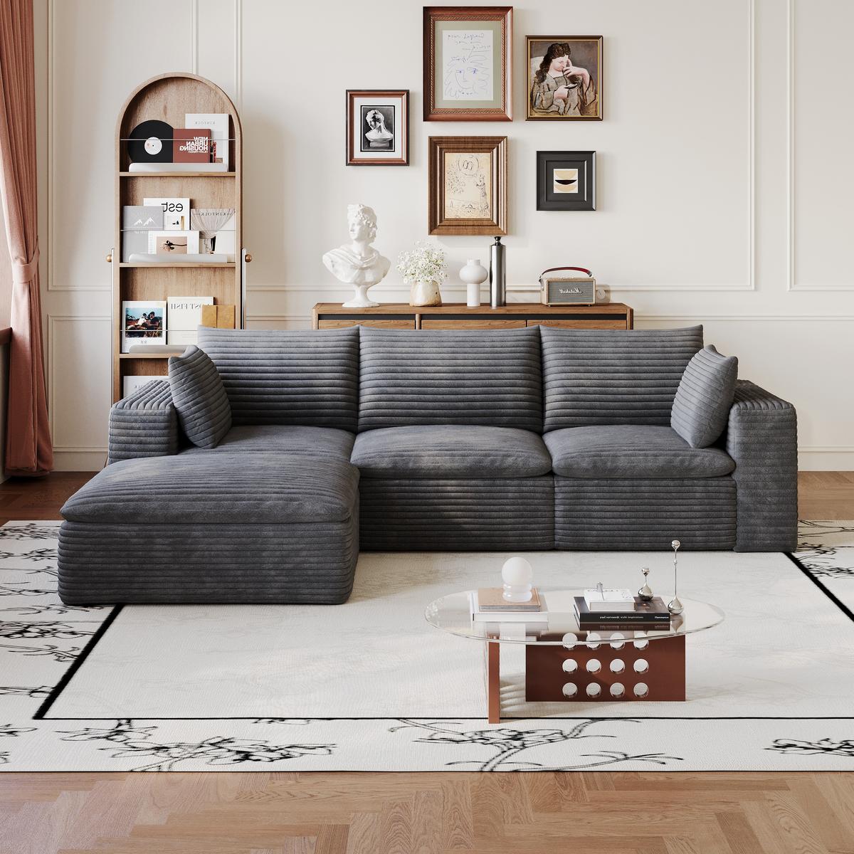 ECKSOFA 260cm L-Form Cord 4-Sitzer ohne Montage - Dunkelgrau, Textil (260/160cm) - Urban Meuble