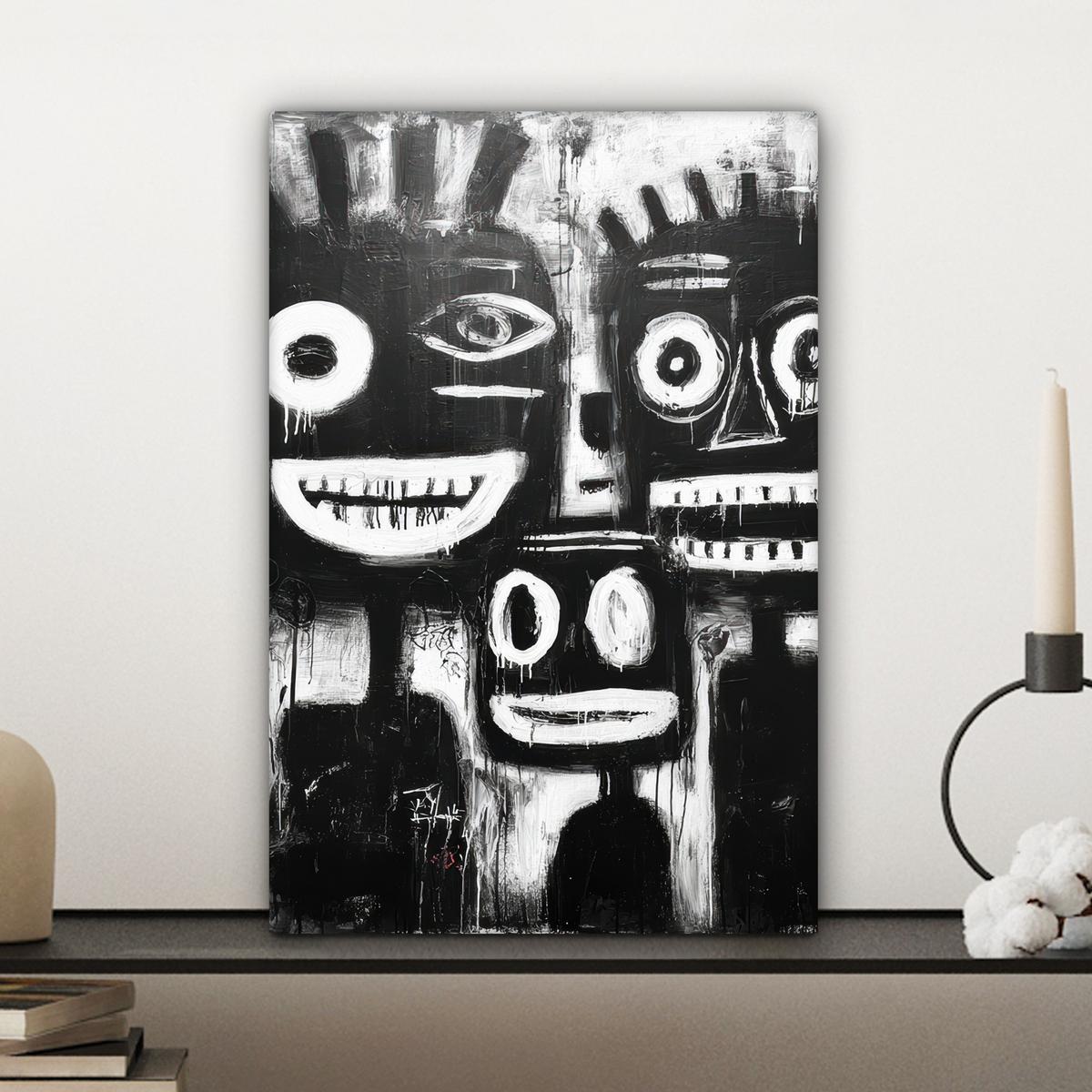 LEINWANDBILD Malerei - Figuren - Schwarz - Abstrakt Deko Wohnzimmer 20x30 cm - Schwarz, Textil (20/30cm) - MuchoWow