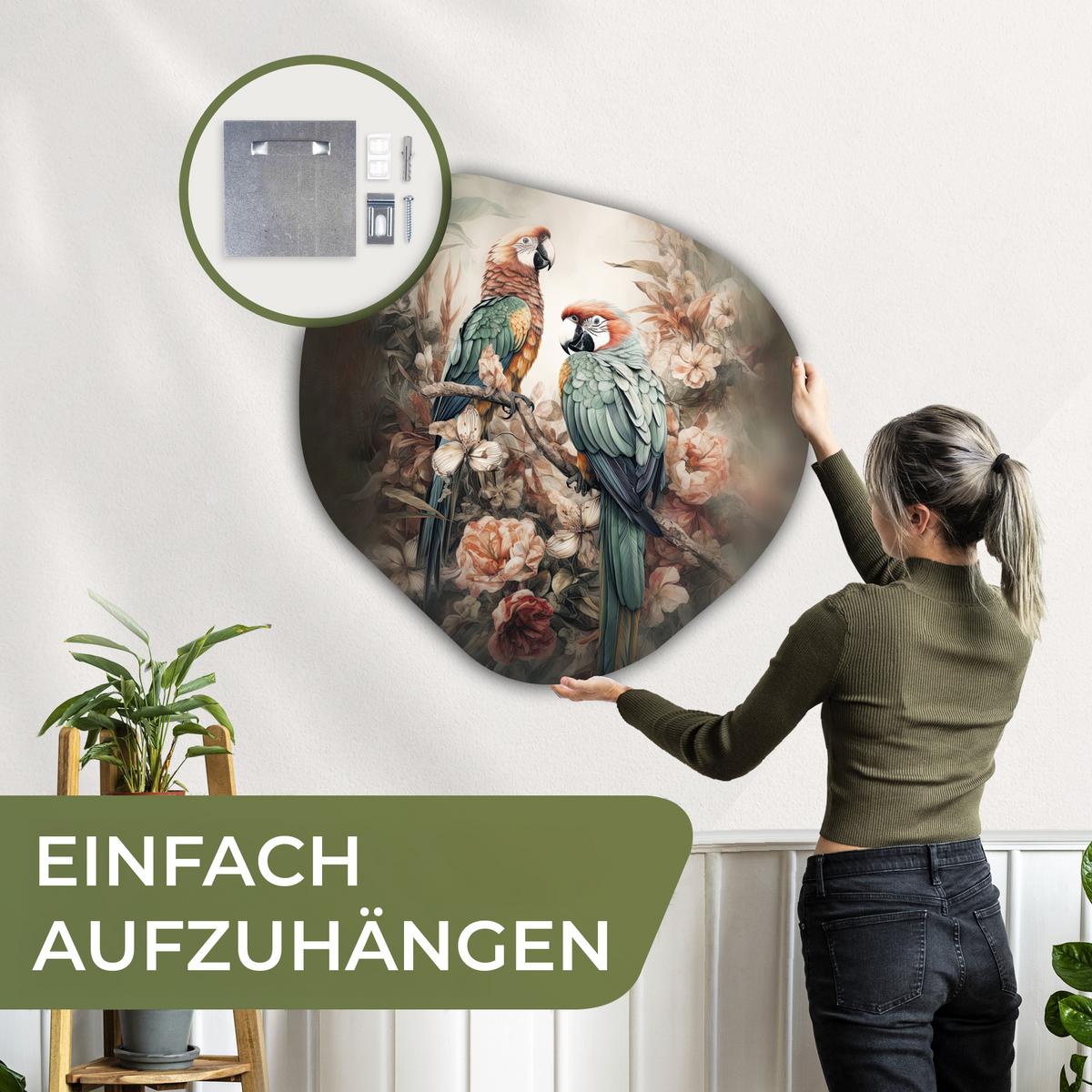 WANDBILD Papageien - Vögel - Natur - Blumen Room Decor 90x90 cm - Baltimorefarben, Kunststoff (90/90cm) - MuchoWow