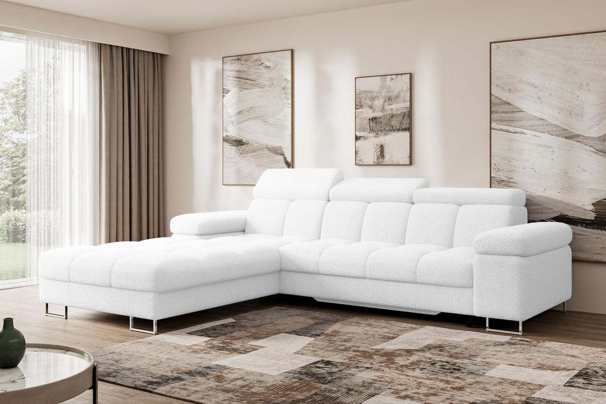 ECKSOFA mit Schlaffunktion Ottomane Links 271x203x79 Weiß Bouclé - Weiß, Holzwerkstoff/Textil (271/203cm) - ALTDECOR