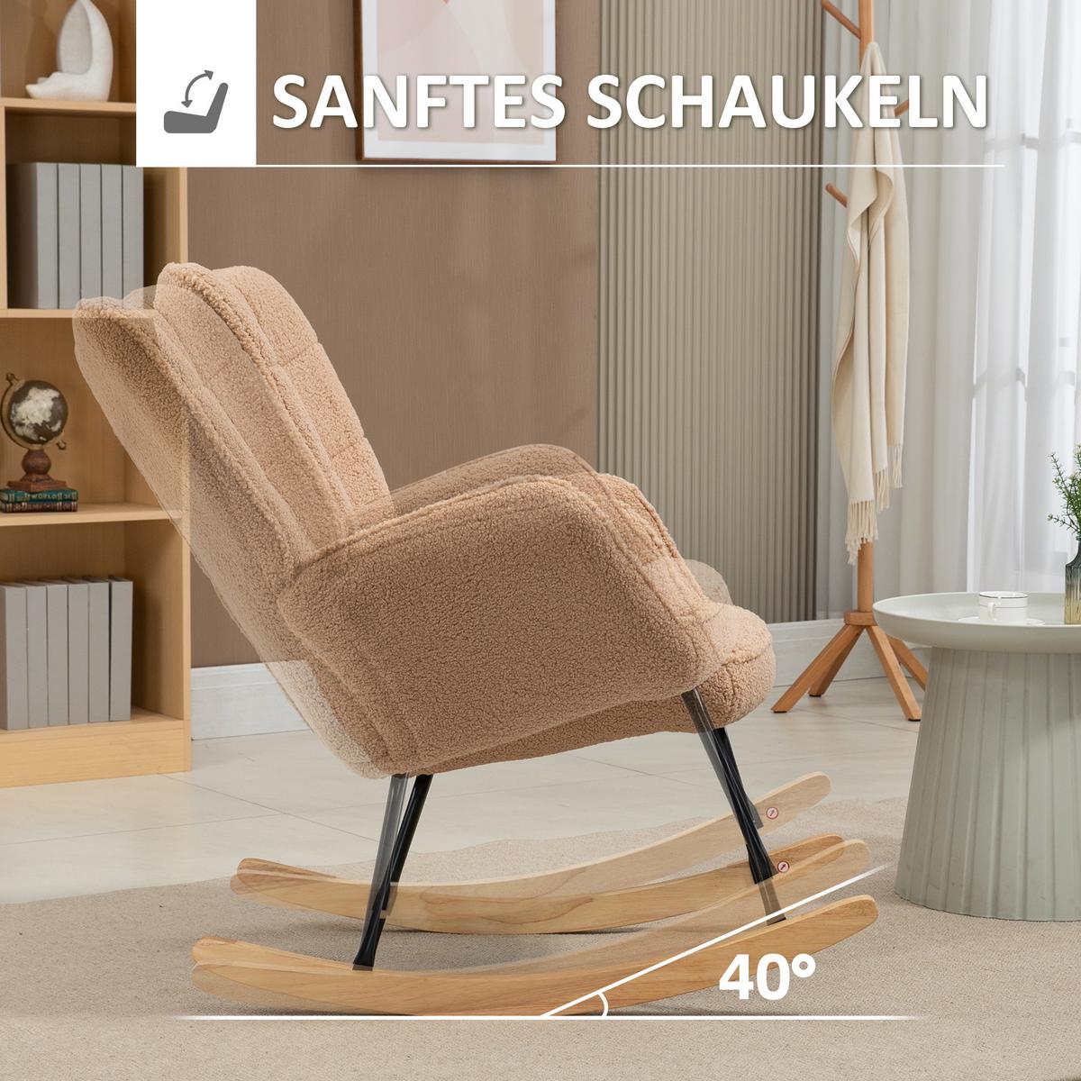 SCHAUKELSTUHL Sessel Relaxsessel bis 120 kg, Polyester, Braun 98x71x101cm - Braun/Naturfarben, Buchenholz/Textil (98/101/71cm) - HOMCOM