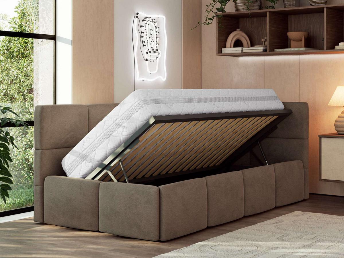 JUGENDBETT ARVO 90/200 - Braun Velvet - Foam-Matratze - Rechts Seite - Braun, Textil (90/200cm) - MKS