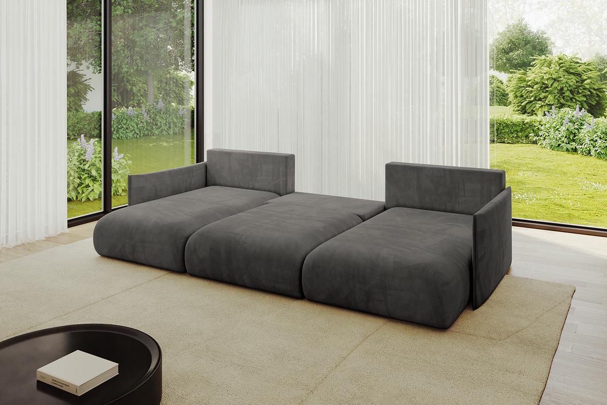 WOHNLANDSCHAFT mit Schlaffunktion und Bettkasten ONESK-U 317x177x72 Dunkelgrau Velours - Anthrazit, Holzwerkstoff/Kunststoff (317/72/177cm) - ALTDECOR