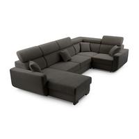 WOHNLANDSCHAFT CASTELLO Grau Plüsch-Stoff mit Schlaffunktion - Grau, Holz (337/97/184cm) - MASSENO