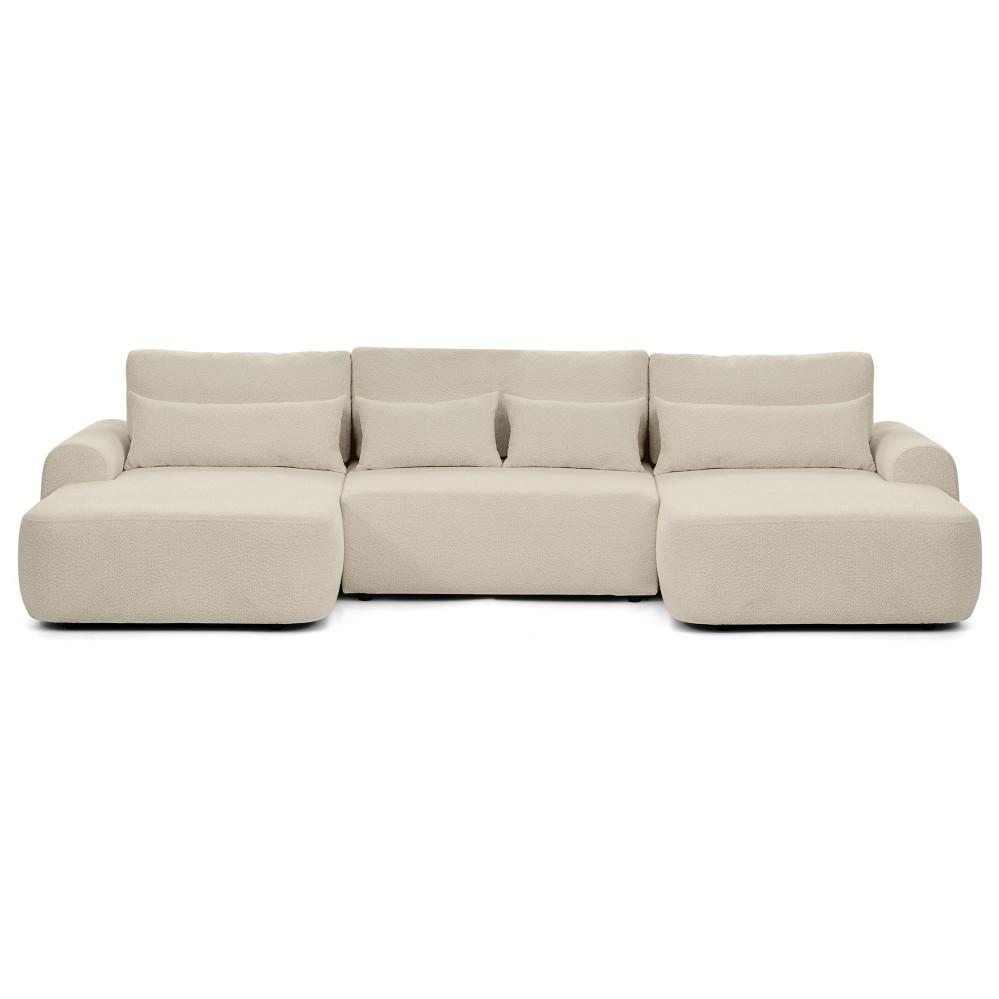 WOHNLANDSCHAFT Oliver mit Schlaffunktion, Beige, Bouclé-Stoff - Beige/Schwarz, Holzwerkstoff (355/87/160cm) - Beautysofa