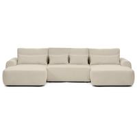 WOHNLANDSCHAFT Oliver mit Schlaffunktion, Beige, Bouclé-Stoff - Beige/Schwarz, Holzwerkstoff (355/87/160cm) - Beautysofa