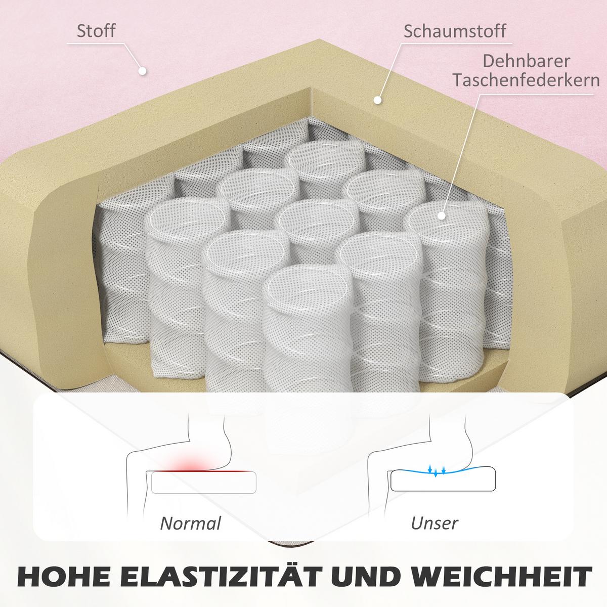 SOFA 2-Sitzer mit verstellbaren Fußpolster Pink - Rosa/Naturfarben, Holz/Textil (56.5/77/117cm) - HOMCOM