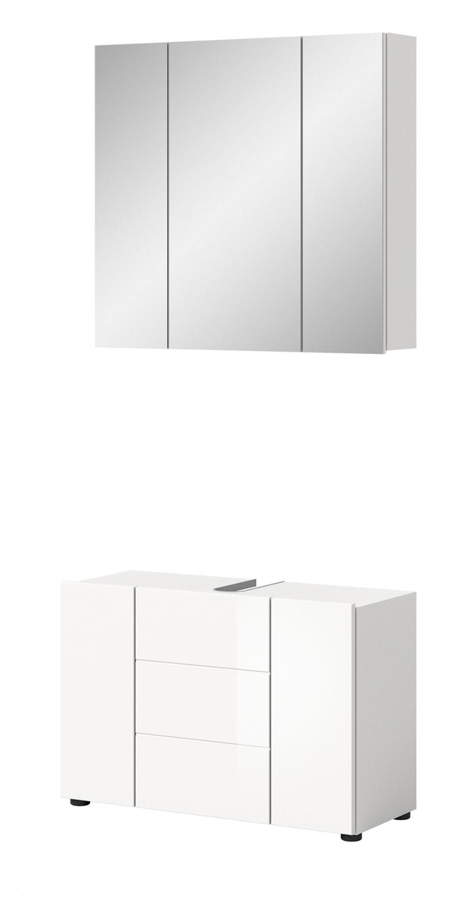 BADMÖBEL-SET 2-teilig weiß Hochglanz, Badkombination 80 cm - Weiß Hochglanz, Glas/Holzwerkstoff (82/190/34cm) - Inn.Furn