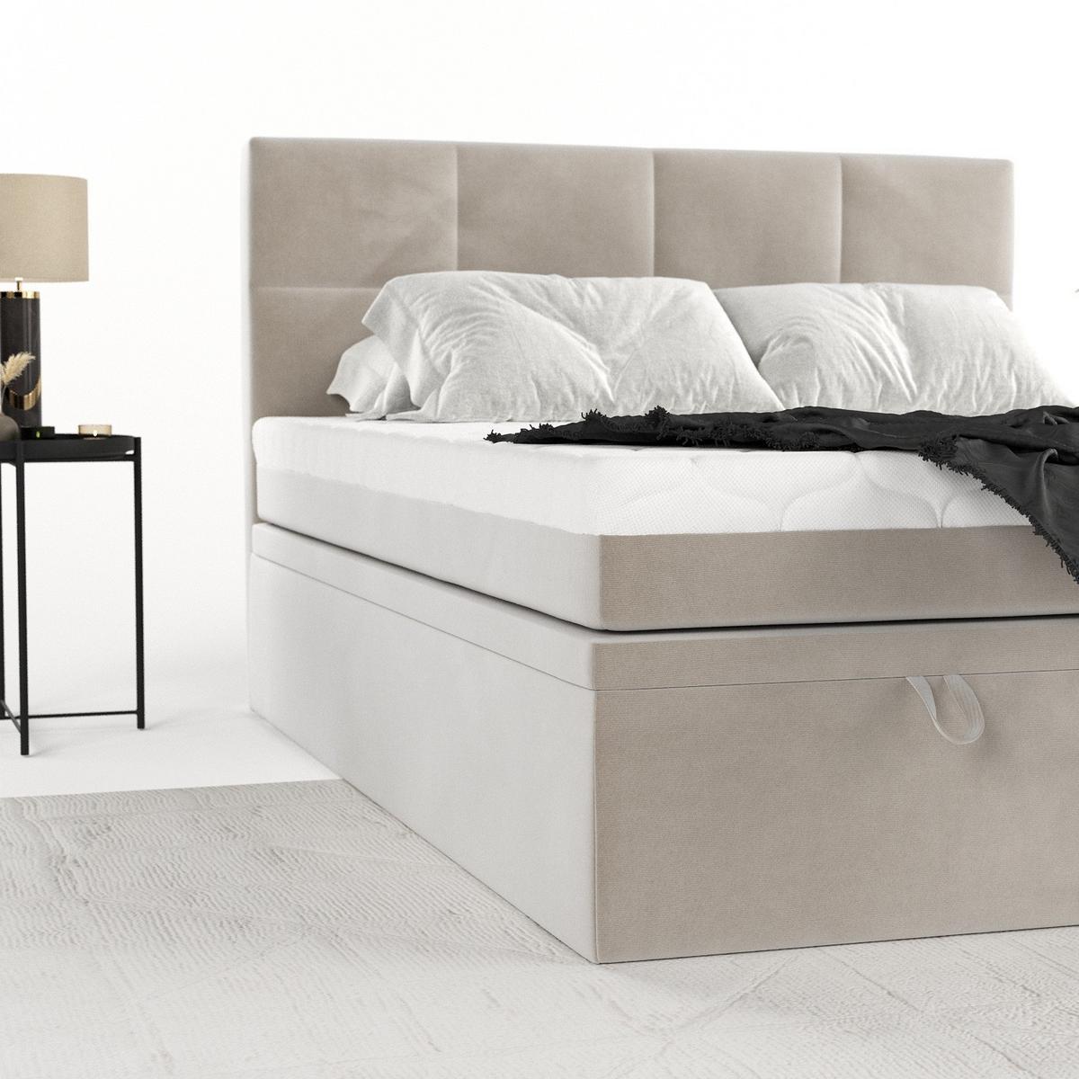 BOXBETT Tessa 140/200 cm Hellbeige im Paros Stoff - Beige/Schwarz, Holz/Holzwerkstoff (140/200cm) - AltaBeds