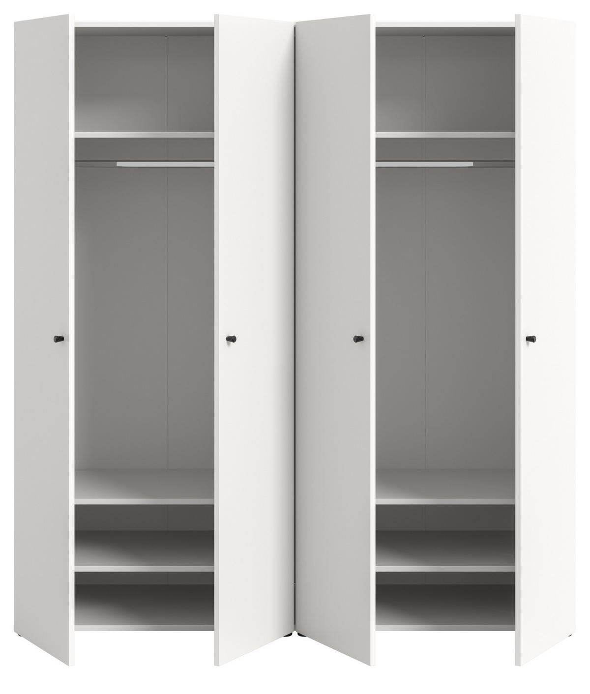 KLEIDERSCHRANK weiß 4-türig 160 cm, Drehtürenschrank mit Kleiderstangen - Schwarz/Weiß, Holzwerkstoff/Kunststoff (160/176/51cm) - Inn.Furn