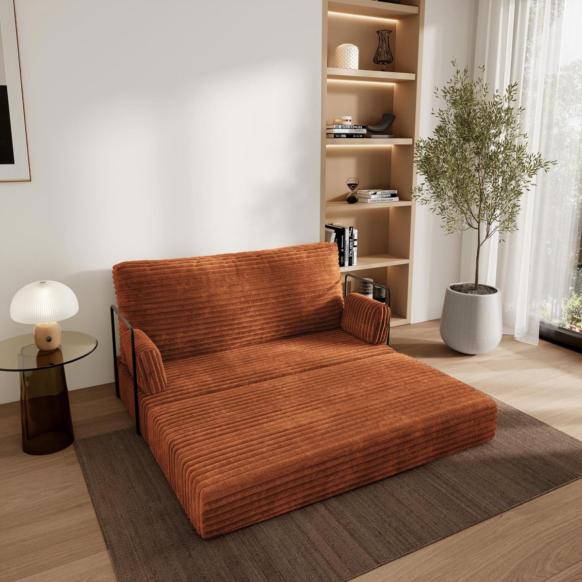BETTSOFA LADIA aus Schaumstoff Kordstoff Braun Schlaffunktion - Braun, Textil (140/86/60cm) - MASSENO