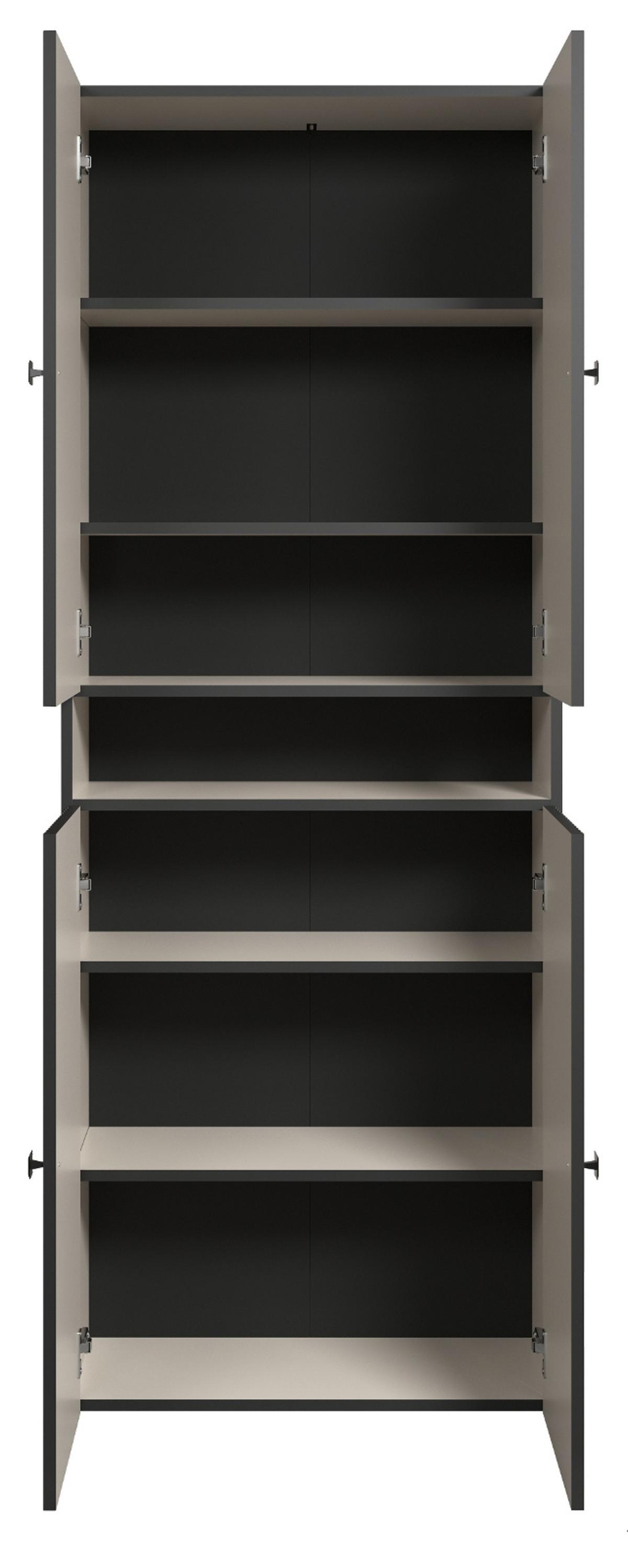 HOCHSCHRANK Kaschmir, grau 70 x 186 cm, Badschrank mit viel Stauraum - Kaschmir/Schwarz, Holzwerkstoff/Metall (70/186/31cm) - Top.Furn