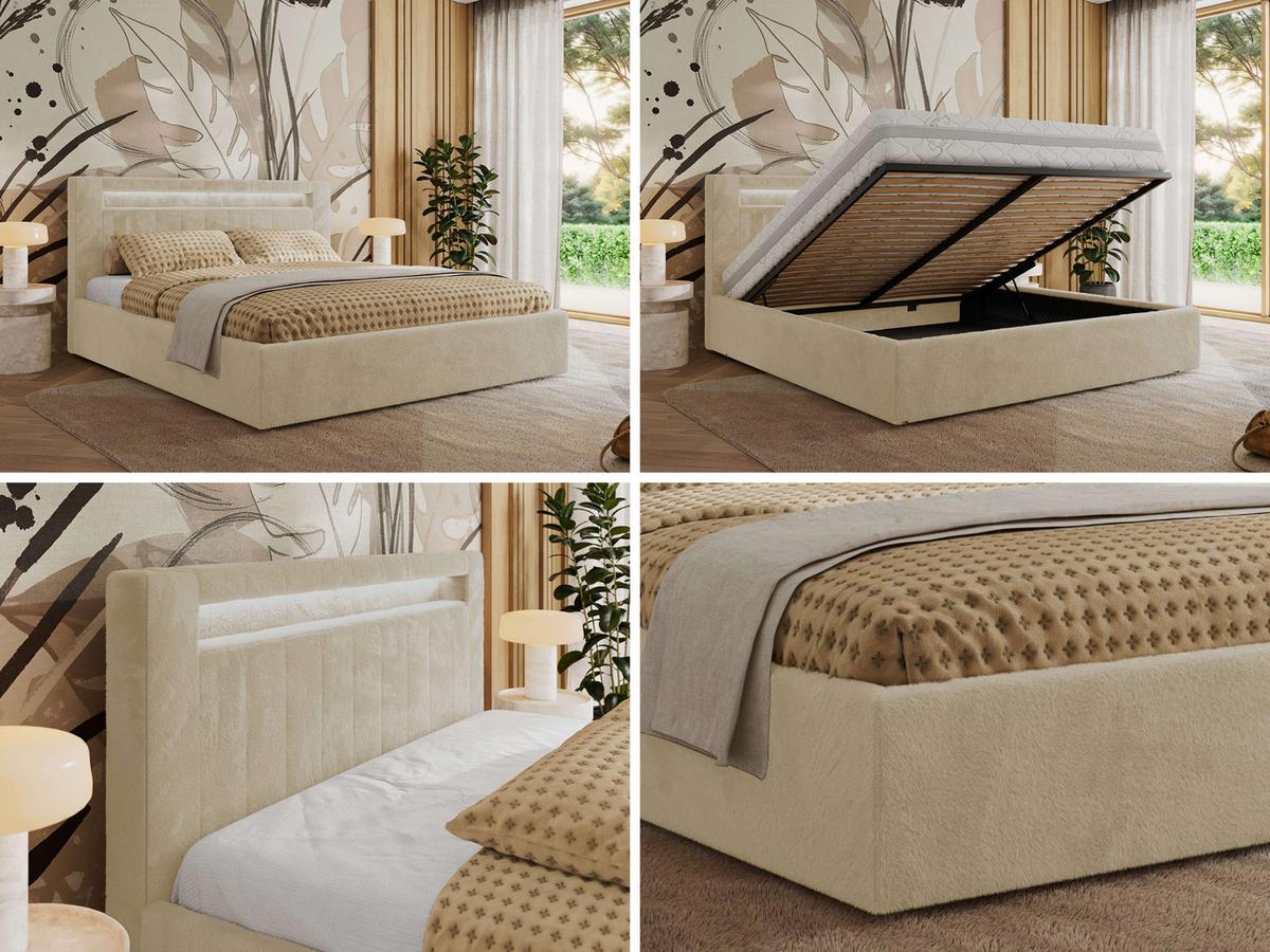 POLSTERBETT GOLD 5 CLASSIC 160/200 - Creme Plüsch - Multipocket-Matratze - Creme, Textil (160/200cm) - MKS