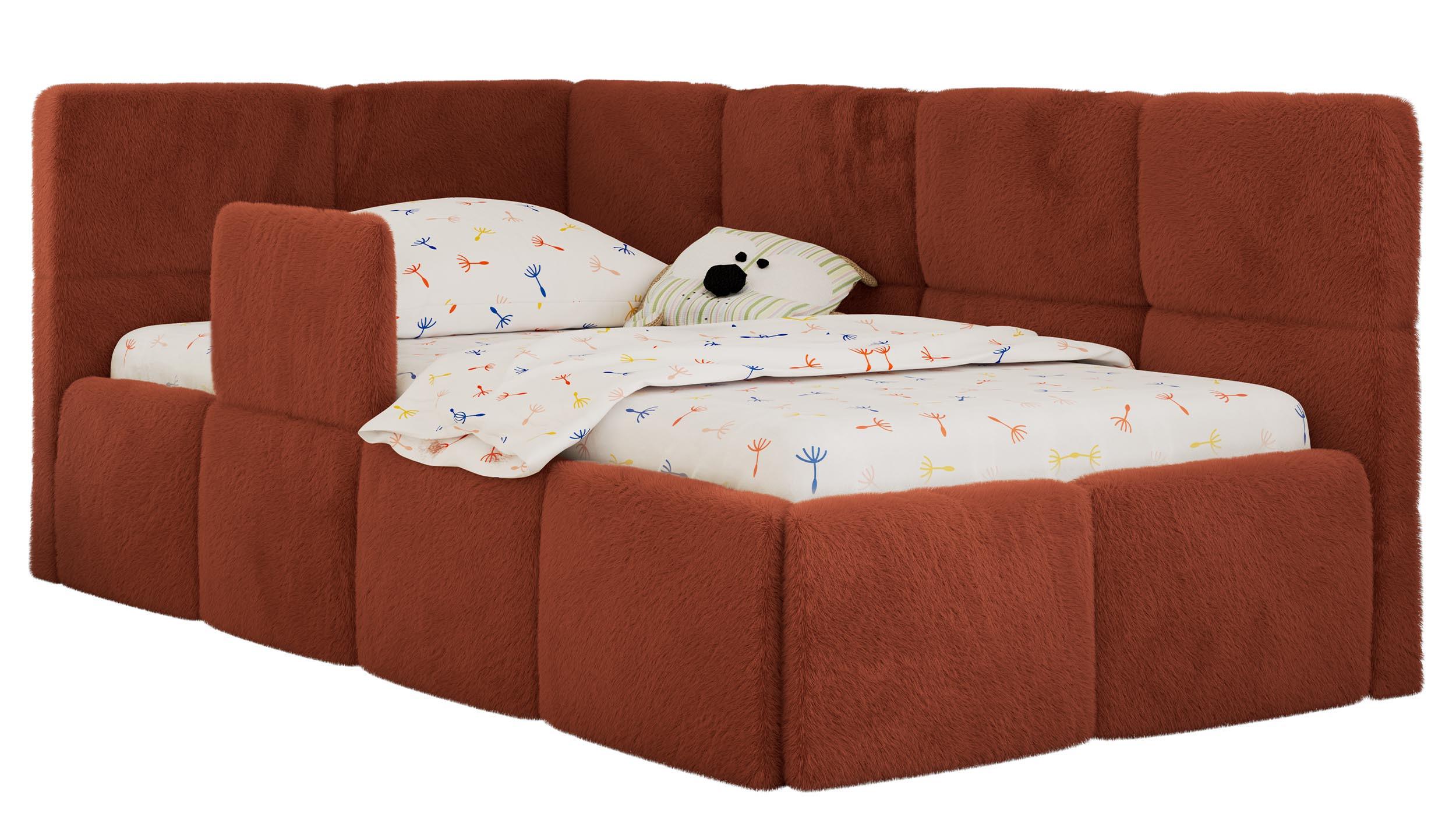 POLSTERBETT ARVO ALTA 90/200 - Orange Plüsch - Ohne Matratze - Links - Orange, Textil (90/200cm) - MKS