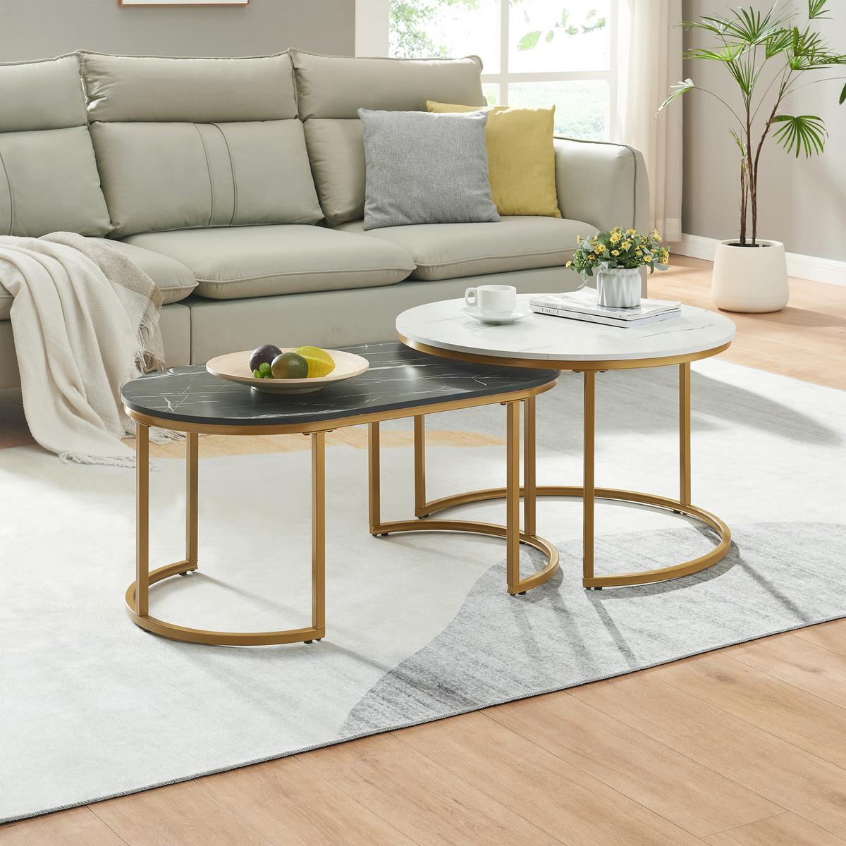 SATZTISCH-SET 2 TLG. Oppeerg - Goldfarben/Schwarz, Holzwerkstoff/Metall (70/70/45cm) - [en.casa]