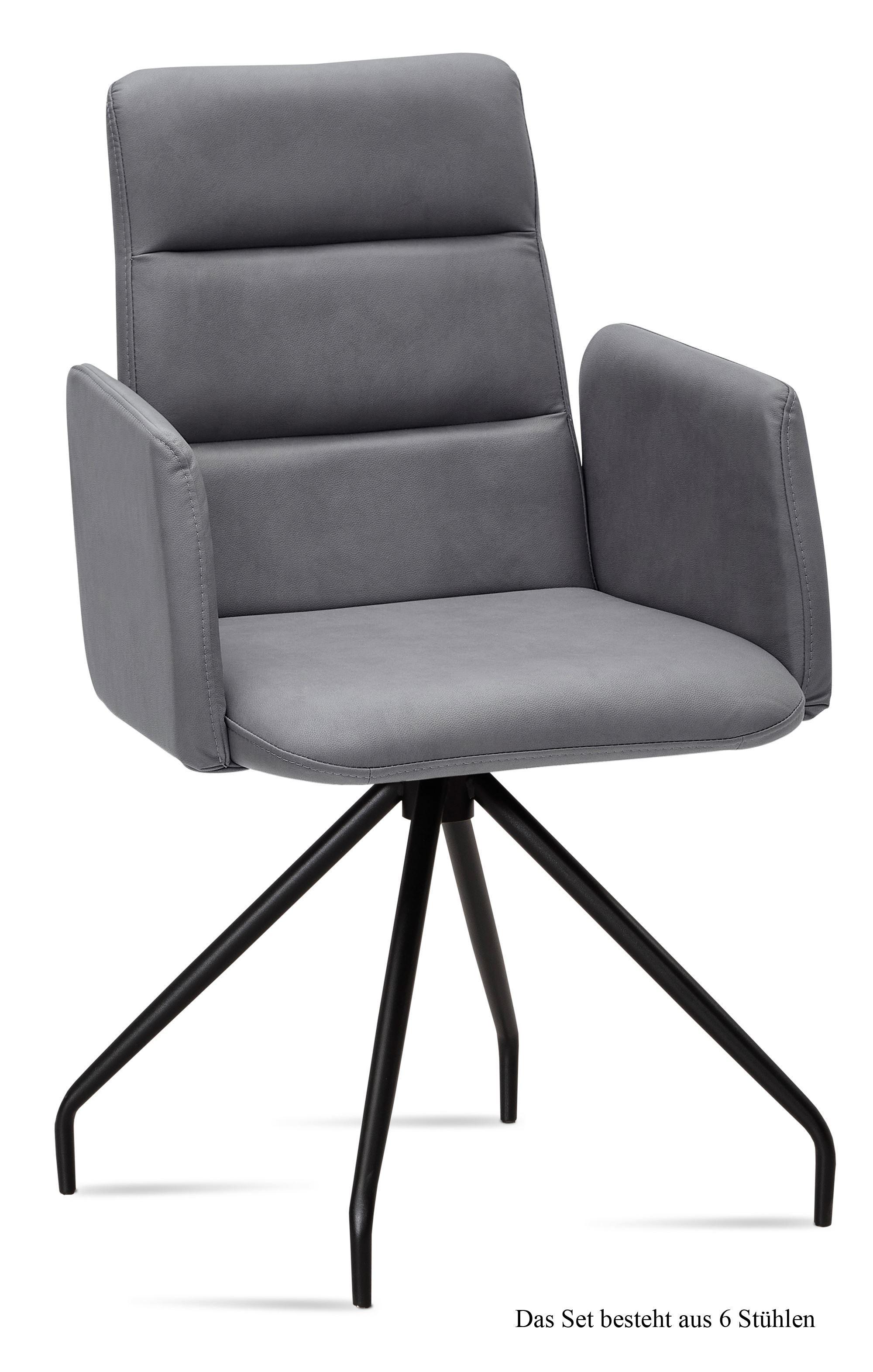 ARMLEHNSTUHL (6er-Set) Devora 52x92x60 Schwarz/Grau - Schwarz/Grau, Kunststoff (60/92/52cm) - 58aufmkessel