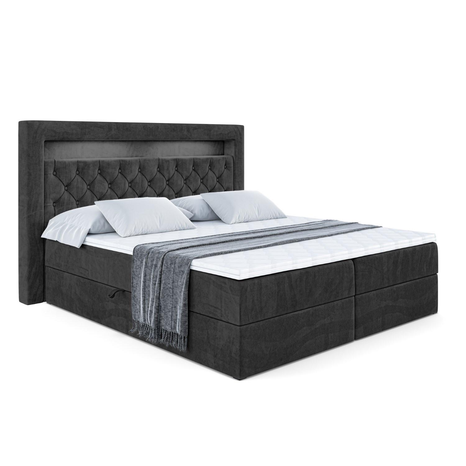 BOXBETT LED mit H3-Matratze und Lattenrost - NOEL GOLD - 140x200 Schwarz - Schwarz, Holzwerkstoff (140/200cm) - ALTDECOR