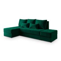ECKSOFA NORVI Grün Plüsch-Stoff mit Schlaffunktion - Grün, Holz (251/143cm) - MASSENO