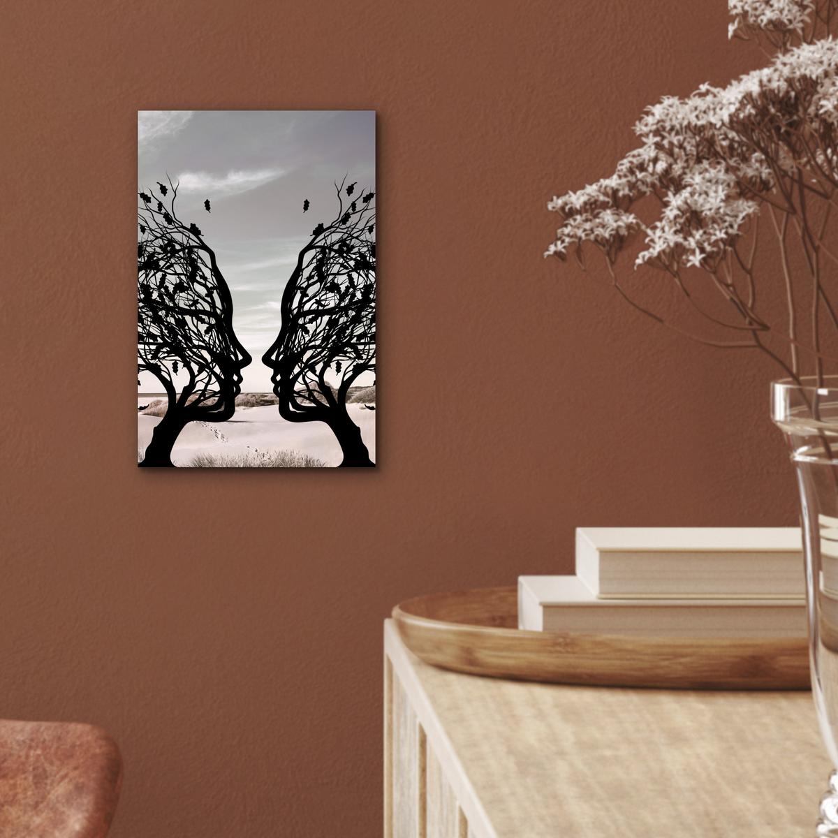 METALLBILD Strand - Meer - Menschen - Baum - Moderne Kunst 20x30 cm - Hellgrau, Metall (20/30cm) - MuchoWow