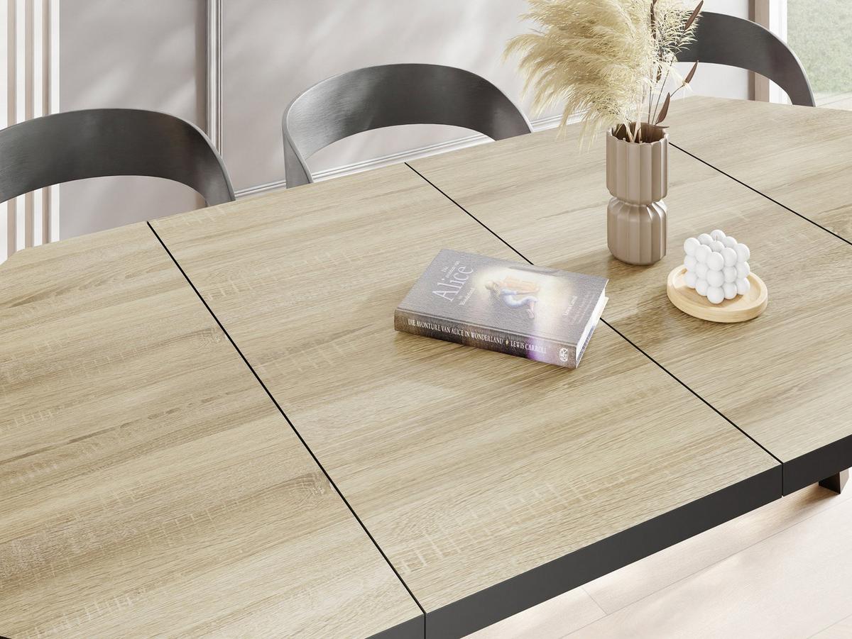 ESSTISCH Desmond achteckiger ausziehbarer, Sonoma Eiche 100-150/100/76 cm - Schwarz/Sonoma Eiche, Holz/Holzwerkstoff (100/150/76cm) - WFL GROUP
