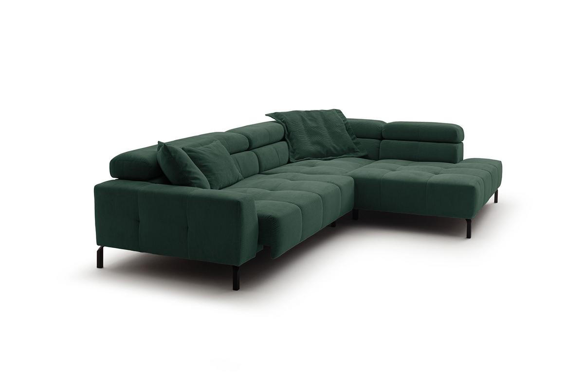 ECKSOFA MIT MOTORISCHEM SITZVORZUG OHIO Smaragdgrün Cord Relaxfunktion - Smaragdgrün/Schwarz, Textil/Metall (311/219cm) - KAWOLA