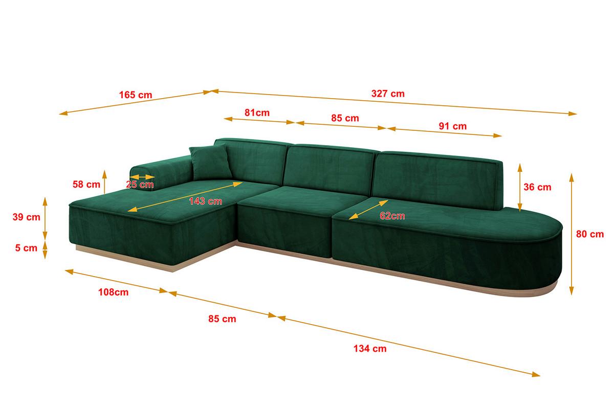 ECKSOFA Ottomane Links IREA-L2 - 327x165x80 cm Grün - Dunkelgrün, Holzwerkstoff/Textil (327/165cm) - ALTDECOR