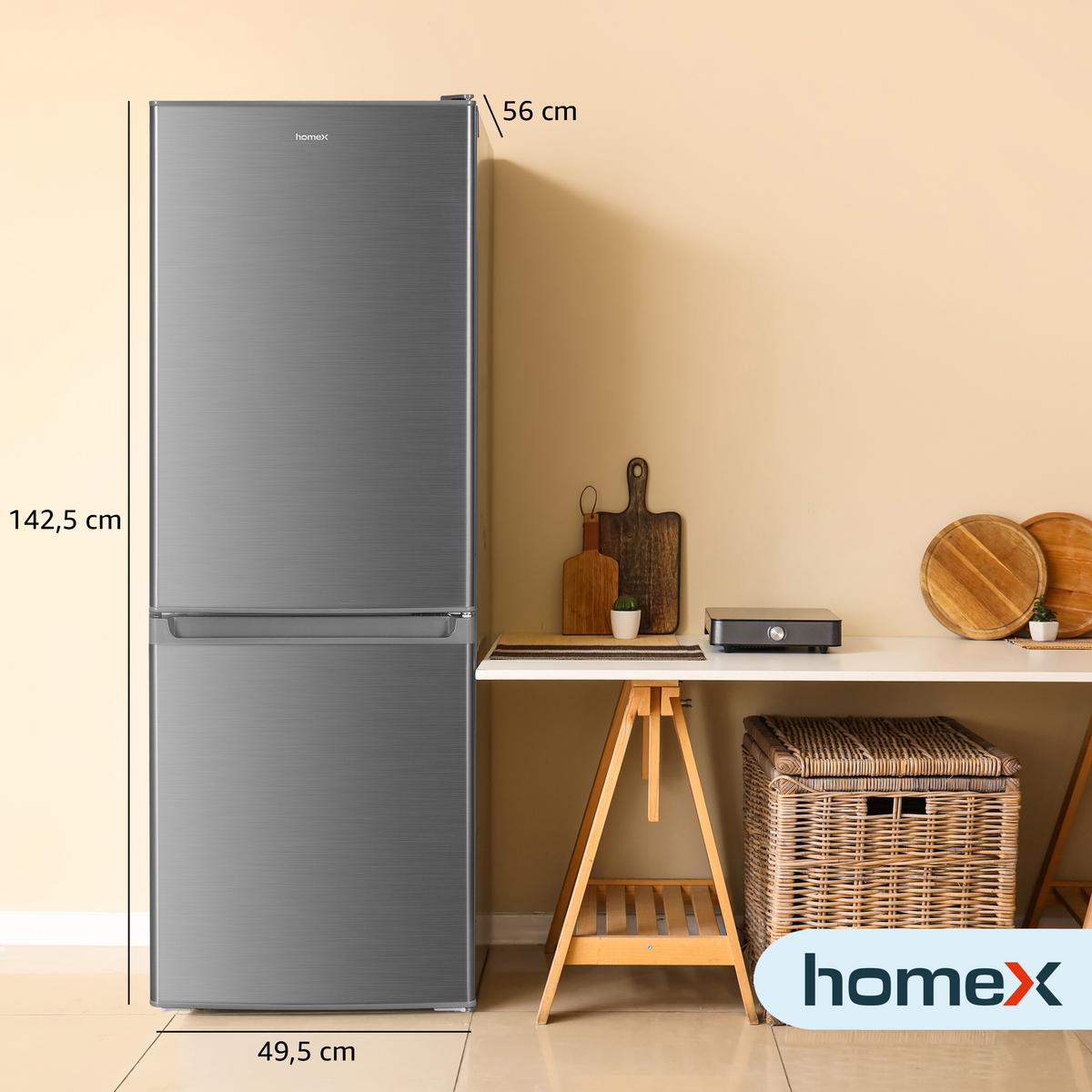 KÜHL-GEFRIER-KOMBINATION, freistehend, 173 Liter Nutzinhalt, 4-Sterne Gefrieren, Höhe 142,5 cm, 40 dB, Kühlschrank mit Gefrierfach groß, CFS1110-S - Silberfarben, Glas/Kunststoff (49.5/142.5/56cm) - homeX