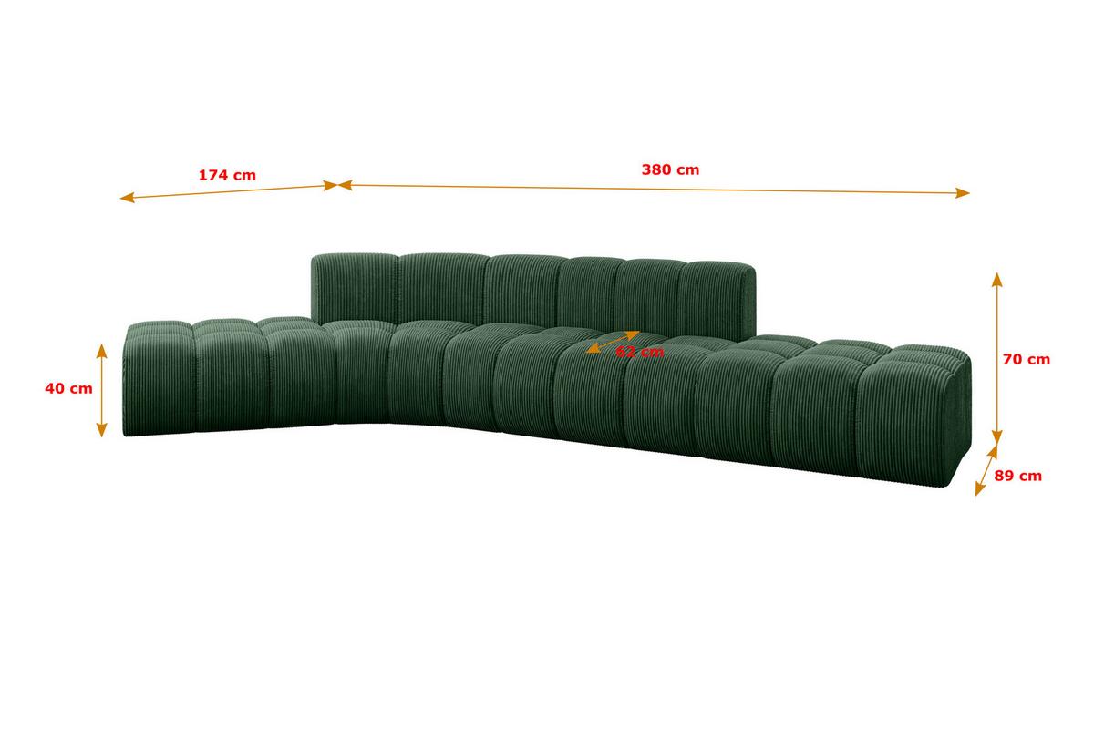 ECKSOFA modulares Sofa Solven-L1 - 380x174x70 cm Grün - Grün, Holzwerkstoff/Textil (380/174cm) - ALTDECOR