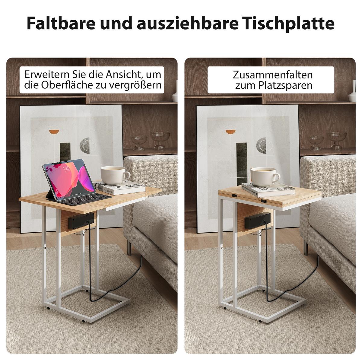 BEISTELLTISCH MDF Metall Naturholz - Beige/Naturfarben, Holzwerkstoff/Metall (39/29/57cm) - HOMCOM
