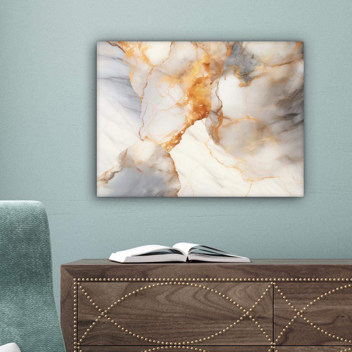 LEINWANDBILD Marmor - Grau - Gold Wandbild 40x30 cm - Weiß, Textil (40/30cm) - MuchoWow