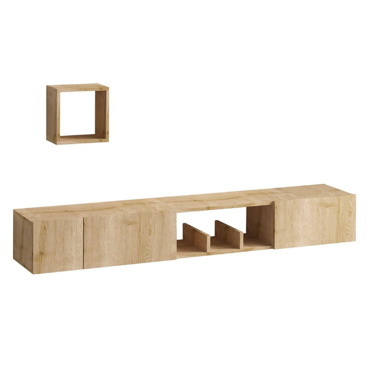 TV-MÖBEL 1 Nische3 Türen und 1 Wandregal Eichen-Saphir-Dekor avior 32/25/180 cm - Eschefarben, Holzwerkstoff (180/25/10cm) - Calicosy
