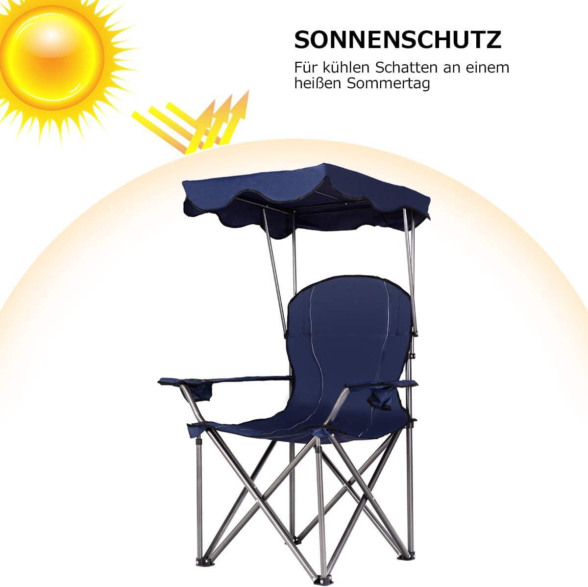 CAMPINGSTUHL mit Sonnendach Blau - Blau, Metall (97/130/68cm) - COSTWAY