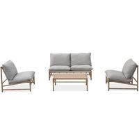 GARTENSET Kairo 2-Sitzer-Sofa, 2 Sessel und Tisch, Metallrahmen, von Bambus inspiriertes, Grau+Beige - Beige/Grau, Metall - Beautysofa