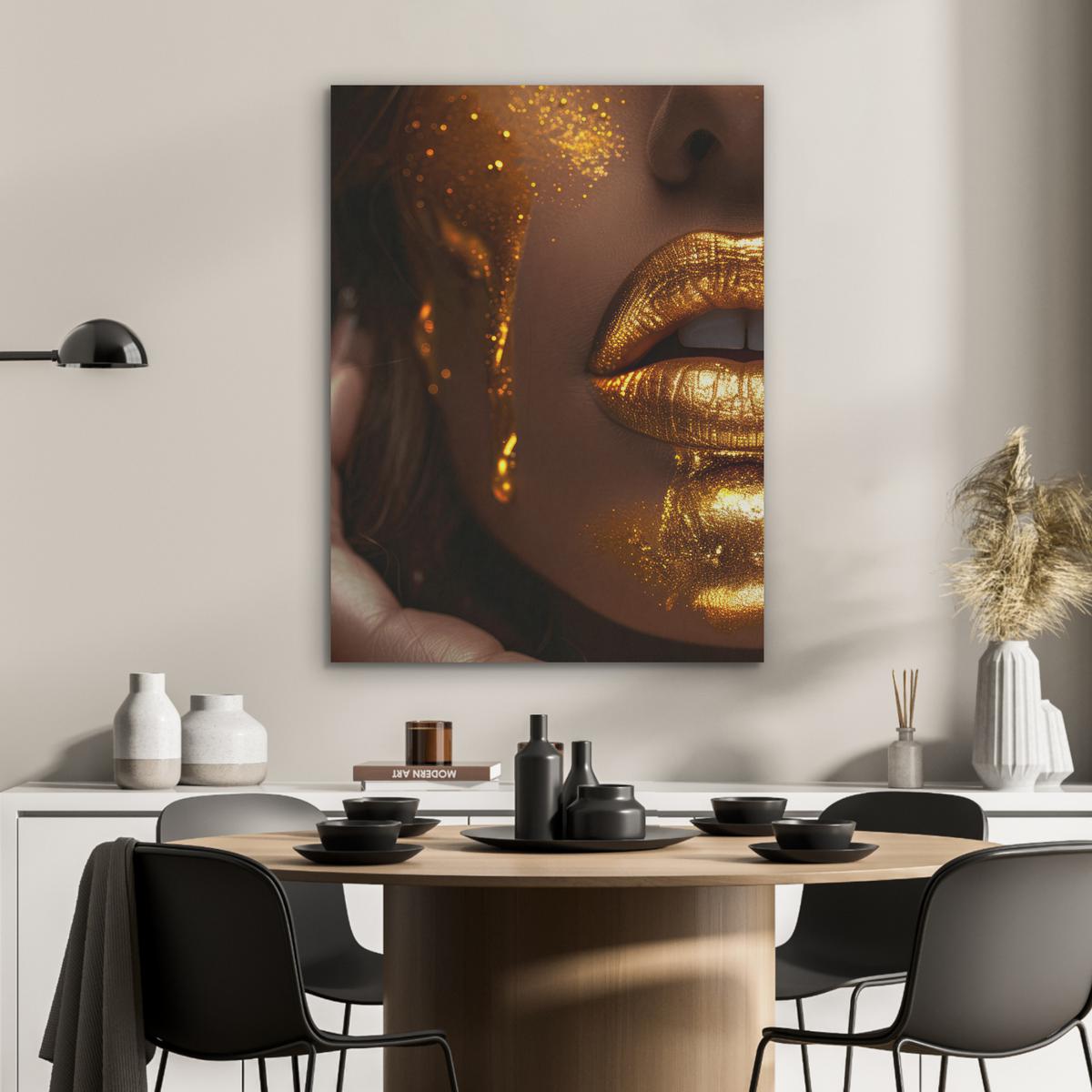 AKUSTIKBILD Frau - Gold - Luxus - Porträt Wandbilder 60x80 cm - Goldfarben, Kunststoff (60/80/0.9cm) - MuchoWow