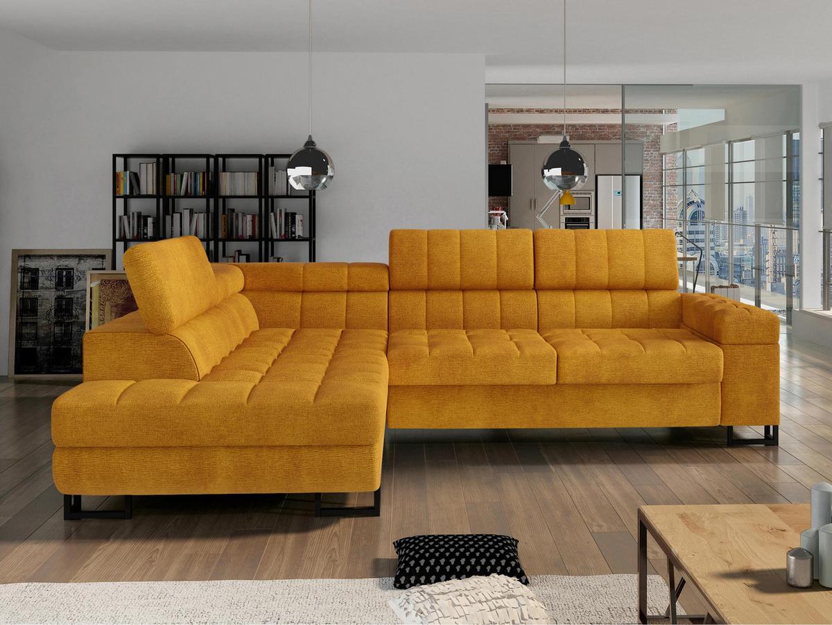 ECKSOFA Laris, Seite: Links - Currygelb/Schwarz, Holz/Textil (271/203cm) - MIRJAN24