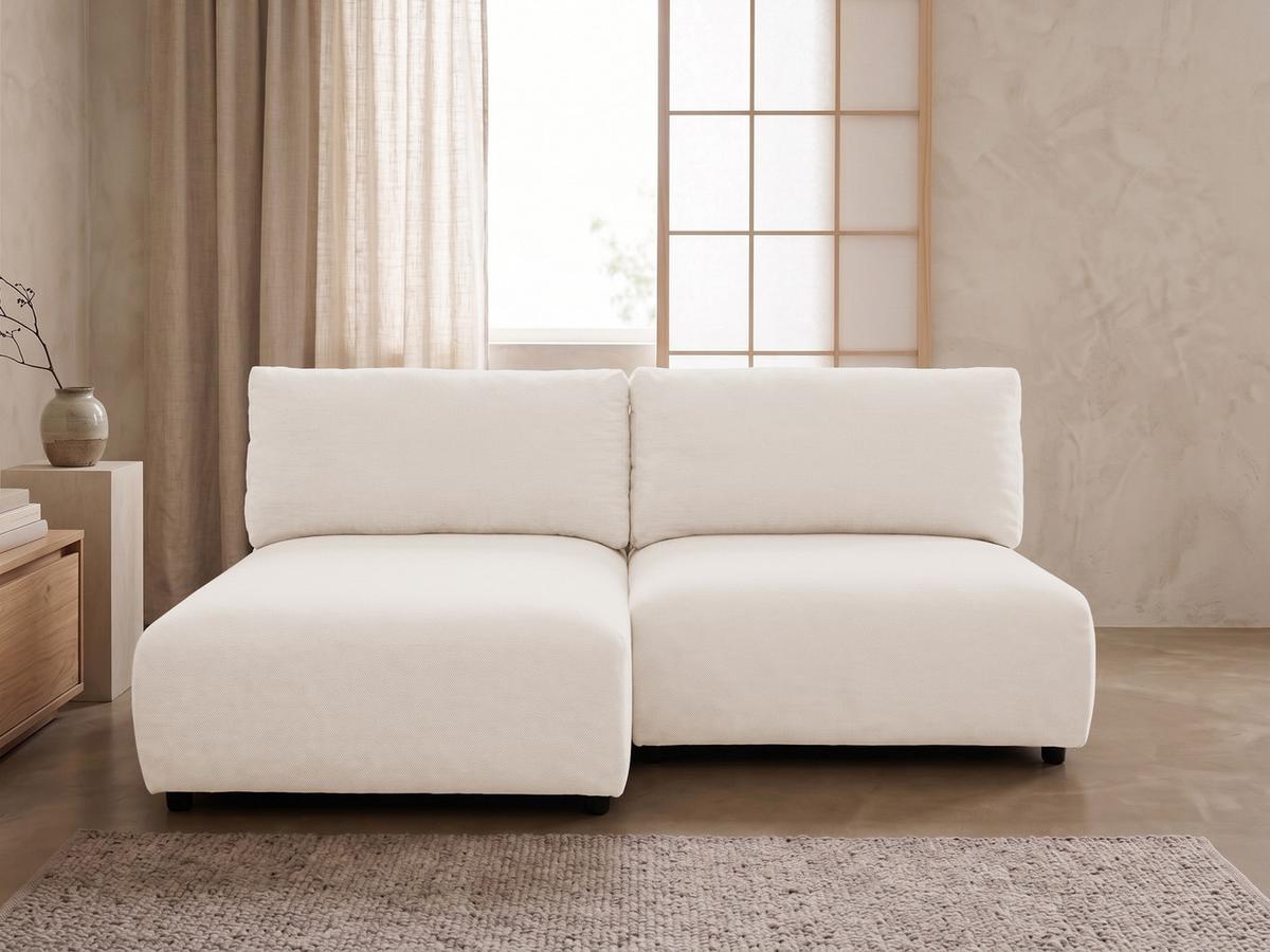 ECKSOFA Sora mit Schlaffunktion, Bettkasten und extra tiefer Komfortzone aus hochwertigem Creme Strukturstoff - Creme/Schwarz, Holz/Kunststoff (140/200cm) - S-Style