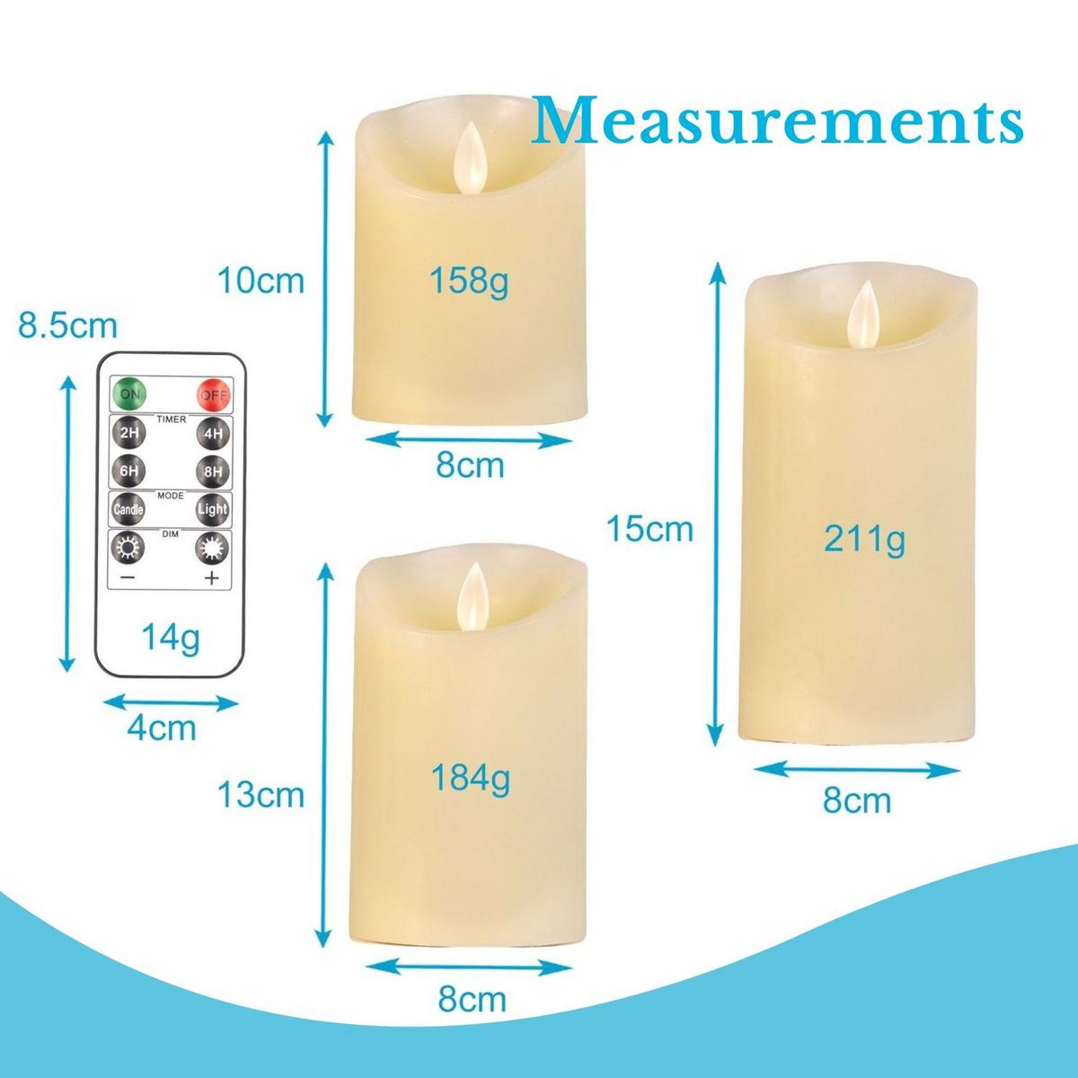 LED KERZEN SET mit Fernbedienung (3-tlg.) - Weiß, Naturmaterialen (8/8/15cm) - Intirilife