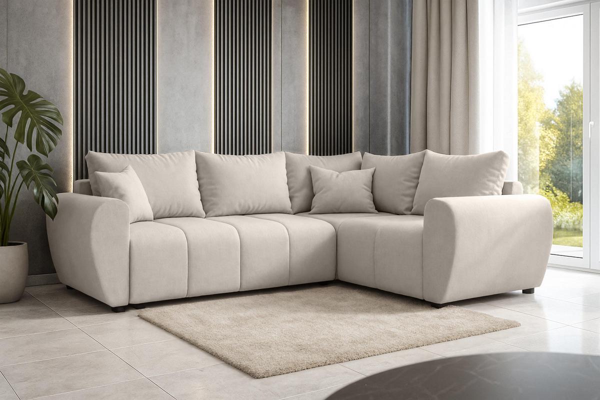 ECKSOFA L Form Malatya MAX Beige 246/145/80 cm stilvolle mit Schlaffunktion R - Beige/Schwarz, Kunststoff/Textil (235/175cm) - AX Living