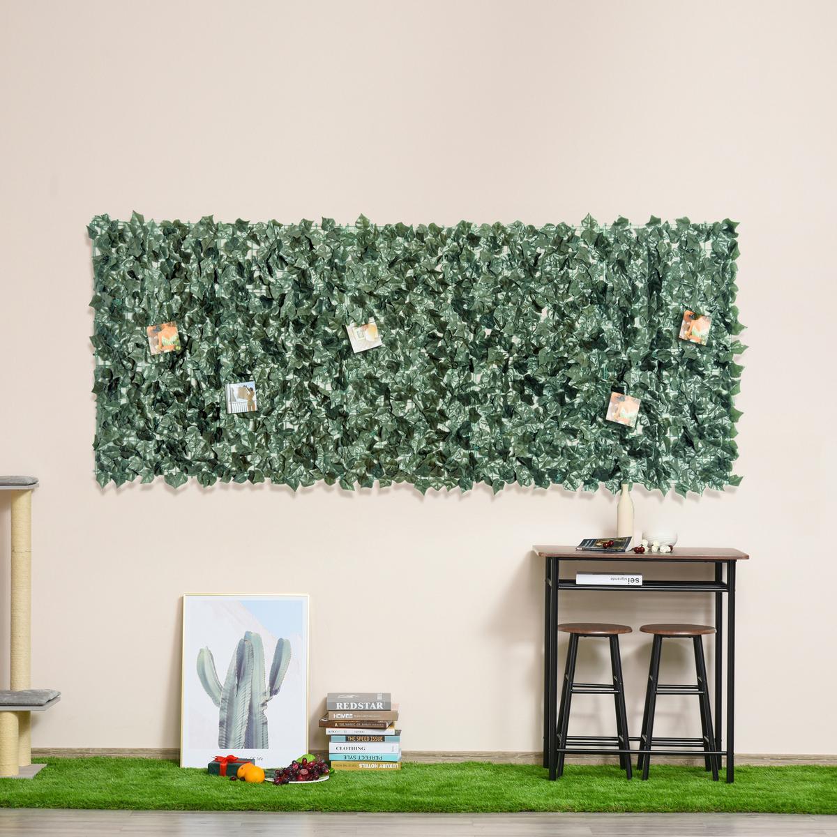 KÜNSTLICHE Hecke Sichtschutz, Gartenzaun mit Künstlichen Blättern 2,4x1m - Grün, Kunststoff (1/100cm) - Outsunny
