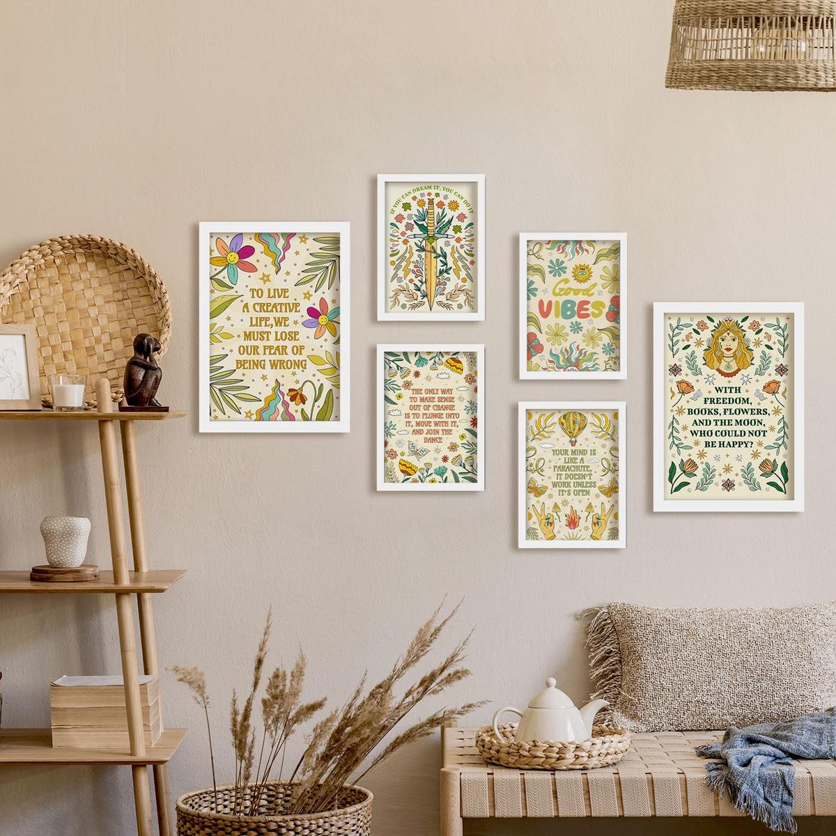 POSTER Set Mit 6 Abstimmungen Von Stimmung Der Brillanten Postersammlung Im Groovy Dekorative Rahmen Für Zuhause Wandkunstdruck A3 & A4 Weißer Rahmen - Weiß, Papier (29/3cm) - Nacnic