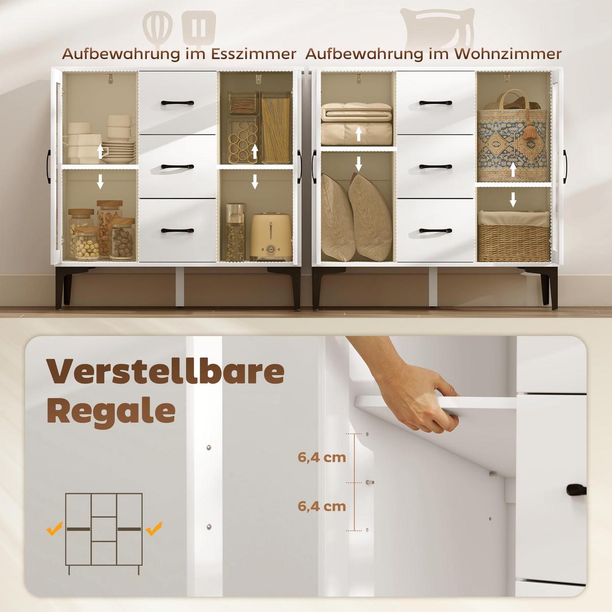 KOMMODE MDF Glas Weiß - Transparent/Schwarz, Holzwerkstoff/Metall (38/86/90cm) - HOMCOM