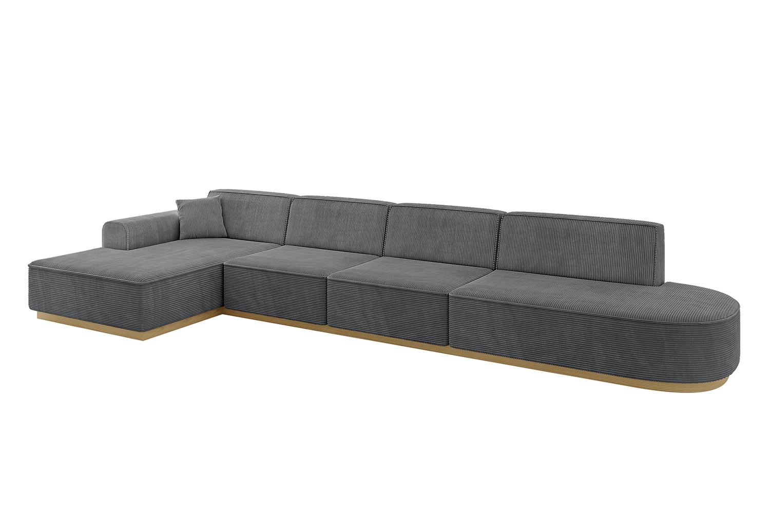 ECKSOFA Ottomane Links IREA-L3-v2 - 412x165x80 cm Duneklgrau - Dunkelgrau, Holzwerkstoff/Textil (412/165cm) - ALTDECOR